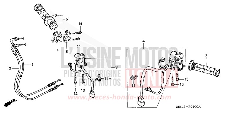 SWITCH/CABLE for CBR1000RR Fireblade PEARL FADELESS WHITE (NH341KB) from 2004